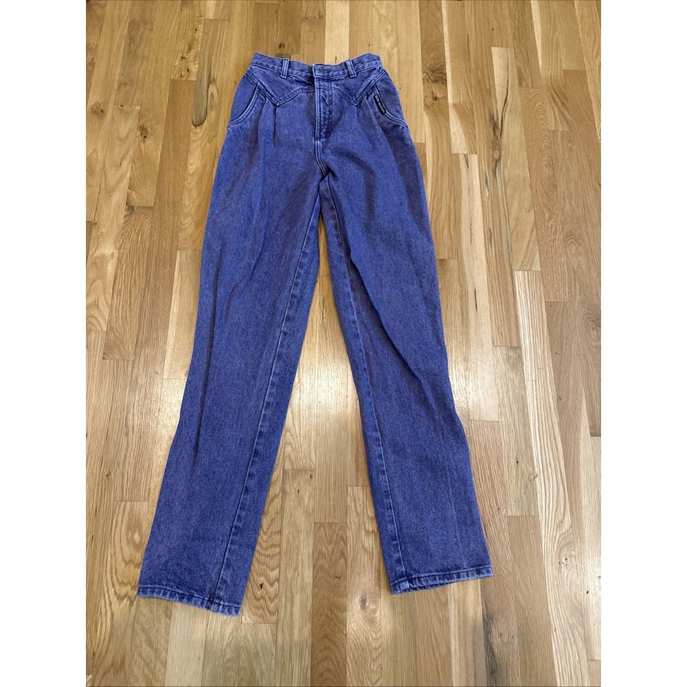 Vtg Rocky Mountain High Waist Purple Pleated Bareback Western Mom Jeans Size 3/4